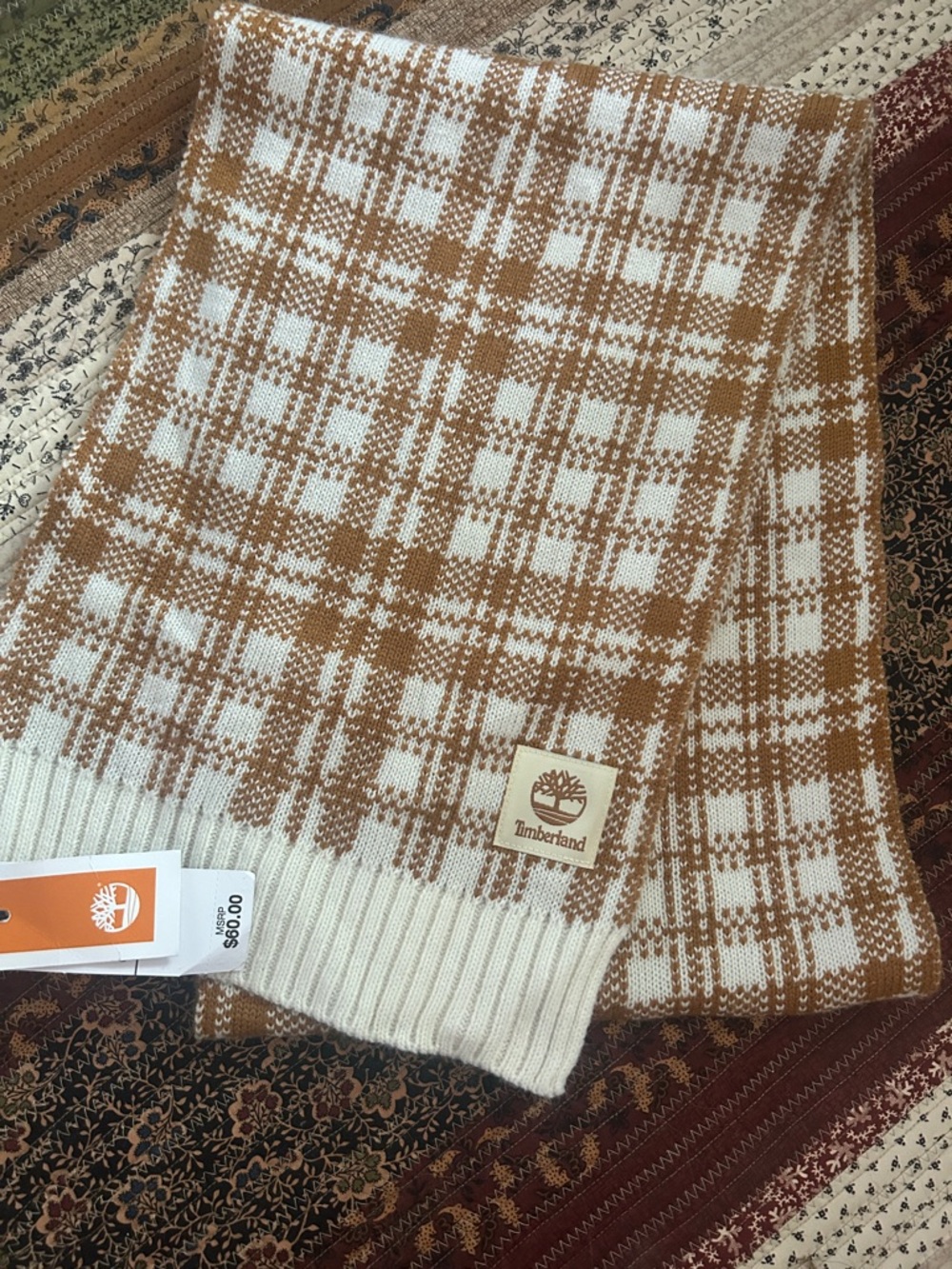 NWT Timberland caramel brown buffalo plaid scarf